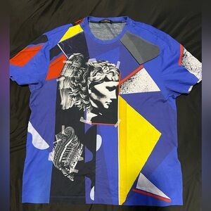 VERSACE Irregular Pattern Print Crew Neck T-Shirt Royal Blue